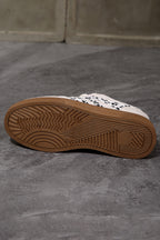 White Suede Leopard Color Block Trim Lace-up Casual Shoes
