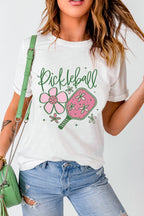 White Pickleball Sweet Flower Printed T Shirt