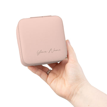 Compact Personalized Jewelry Travel Case — Pink Portable Organizer with Ring & Earring Compartments