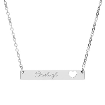 Engravable Cutout Heart Bar Necklace — Personalized Name Bar Jewelry