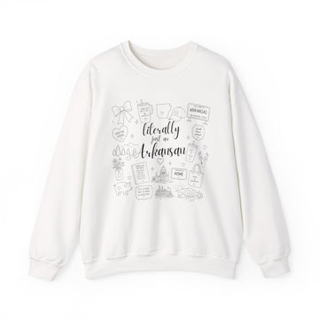 Arkansas Doodle Crest Sweatshirt — "Literally Just an Arkansan" State Pride Crewneck