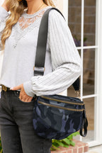 White Abstract/ Camouflage/ Polka Dot/ Leopard Print Double Zip Fashion Crossbody Bag