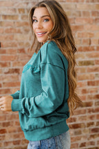High-rise saved by grace Letter Embroidery Mineral Wash Loose Sweatshirt