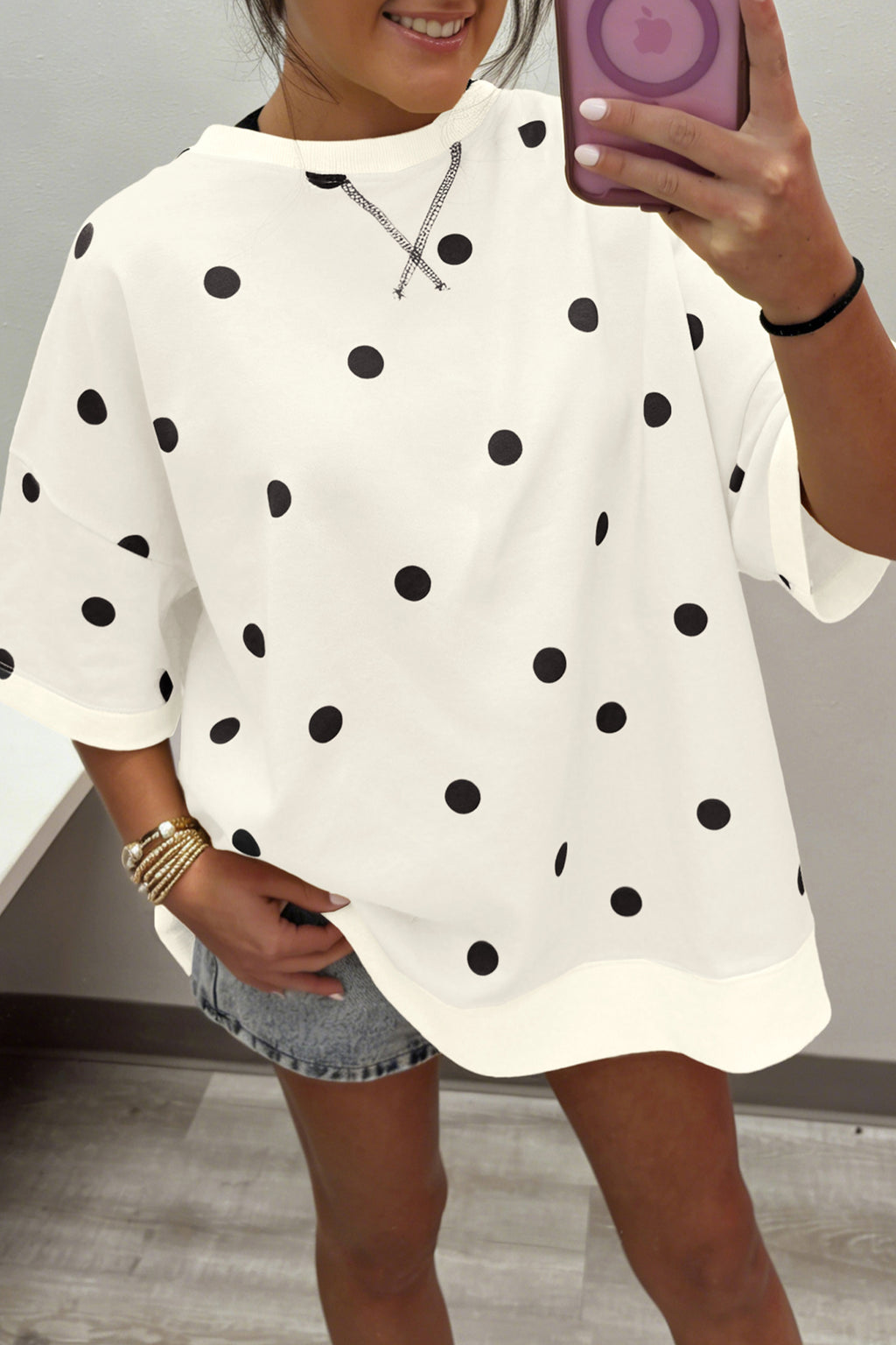 Yellow Polka Dot Print Crossed Seam Detail Oversize Tee