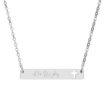 Cutout Cross Bar Necklace — Personalized Engraved Christian Bar Pendant