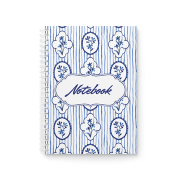 Blue Floral Stripe Spiral Notebook — Vintage-Inspired "Notebook" Journal