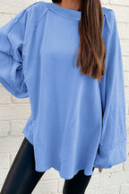 Beige Solid Color Raw Seam Patchwork Baggy Sweatshirt