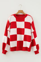 Khaki Checkered Bishop Sleeve Sweater