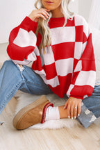 Khaki Checkered Bishop Sleeve Sweater