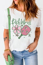White Pickleball Sweet Flower Printed T Shirt