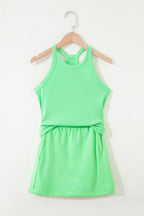 Sky Blue Slim Tank Top Elastic Waist Mini Skort 2pcs Outfit